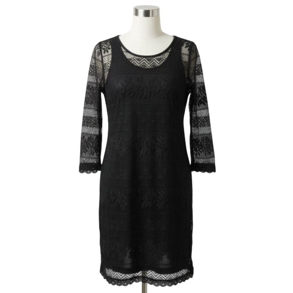 Witchy Whimsigoth Sz XL Dress Black Lace Floral Sheer Lined Boho Bar III - Picture 1 of 7